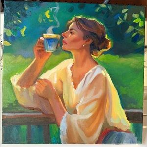 oil paintings original “Summer garden ”, 12x12 oil on canvas